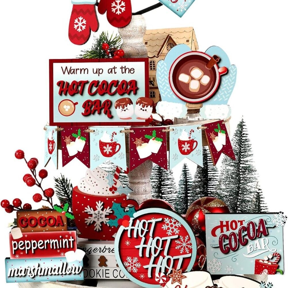 15 Pcs Christmas Tiered Tray Decor Winter Tiered Tray Decorations Set Snowman Sn
